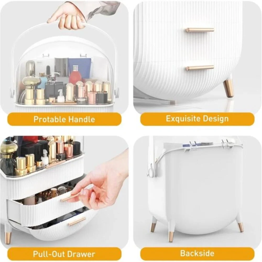 Makeup Organizer with Transparent Lid & 2 Drawers, Large Cosmetic Storage Box